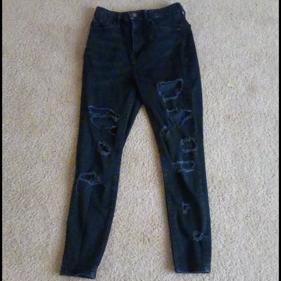 Forever 21-High Waisted-Black Ripped Jeans - Picture 1 of 6